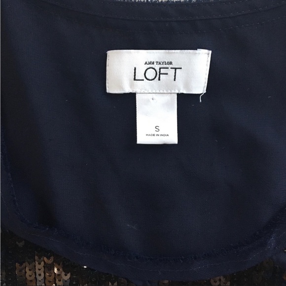 Loft sleeveless sequin sparkly blouse small navy - Picture 2 of 6